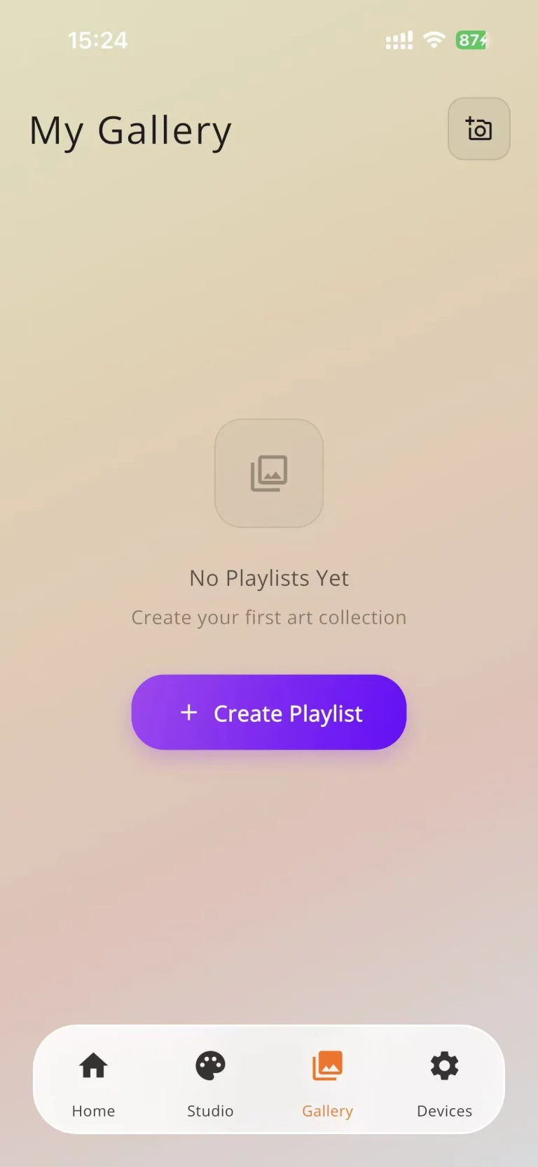1. Open Gallery, then tap the add-photo icon in the upper-right corner