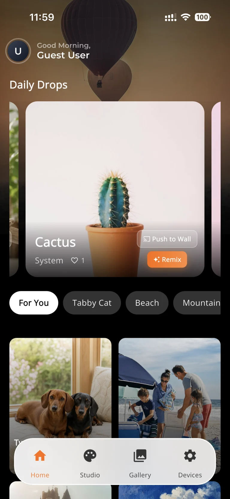 1. On the App Home screen, tap the Guest User profile