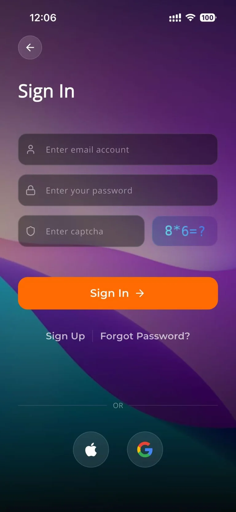 3. Enter your account details and captcha, then sign in; use Sign Up first if you do not have an account