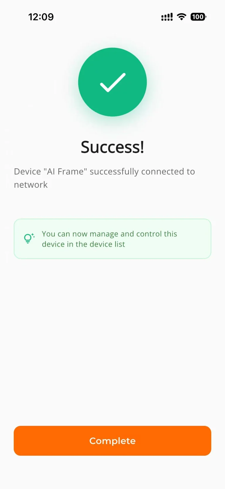 11. When Success appears, tap Complete