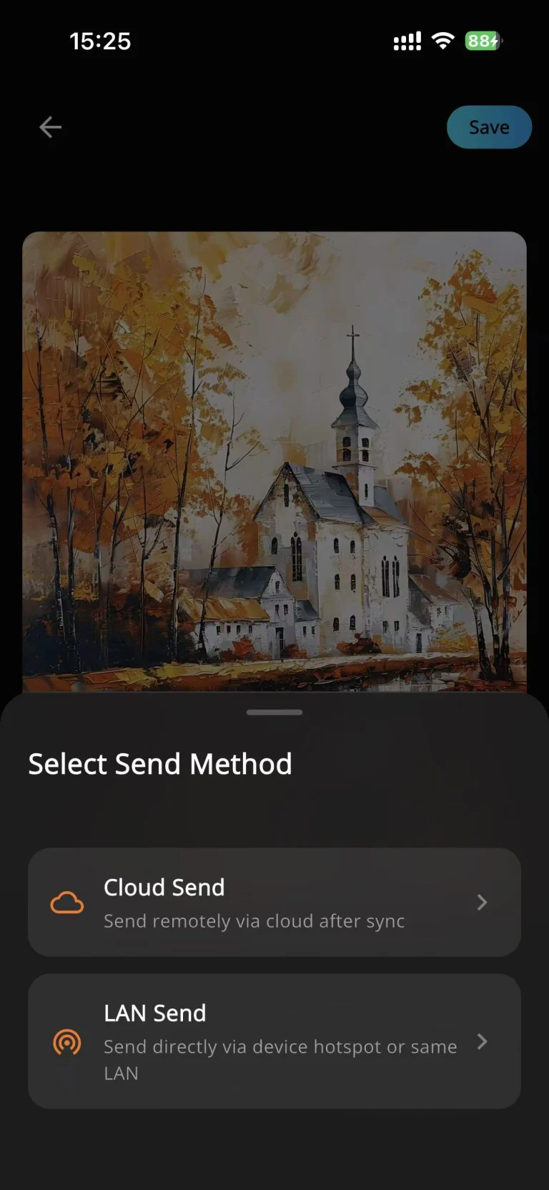 6. Select Cloud Send for a cloud-bound device, or LAN Send for a locally bound device