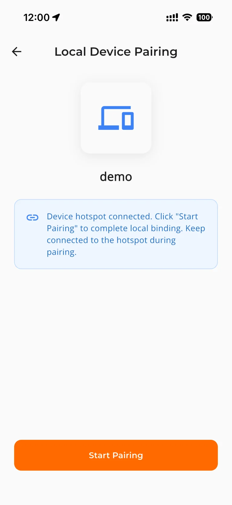 7. After the hotspot is connected, tap Start Pairing
