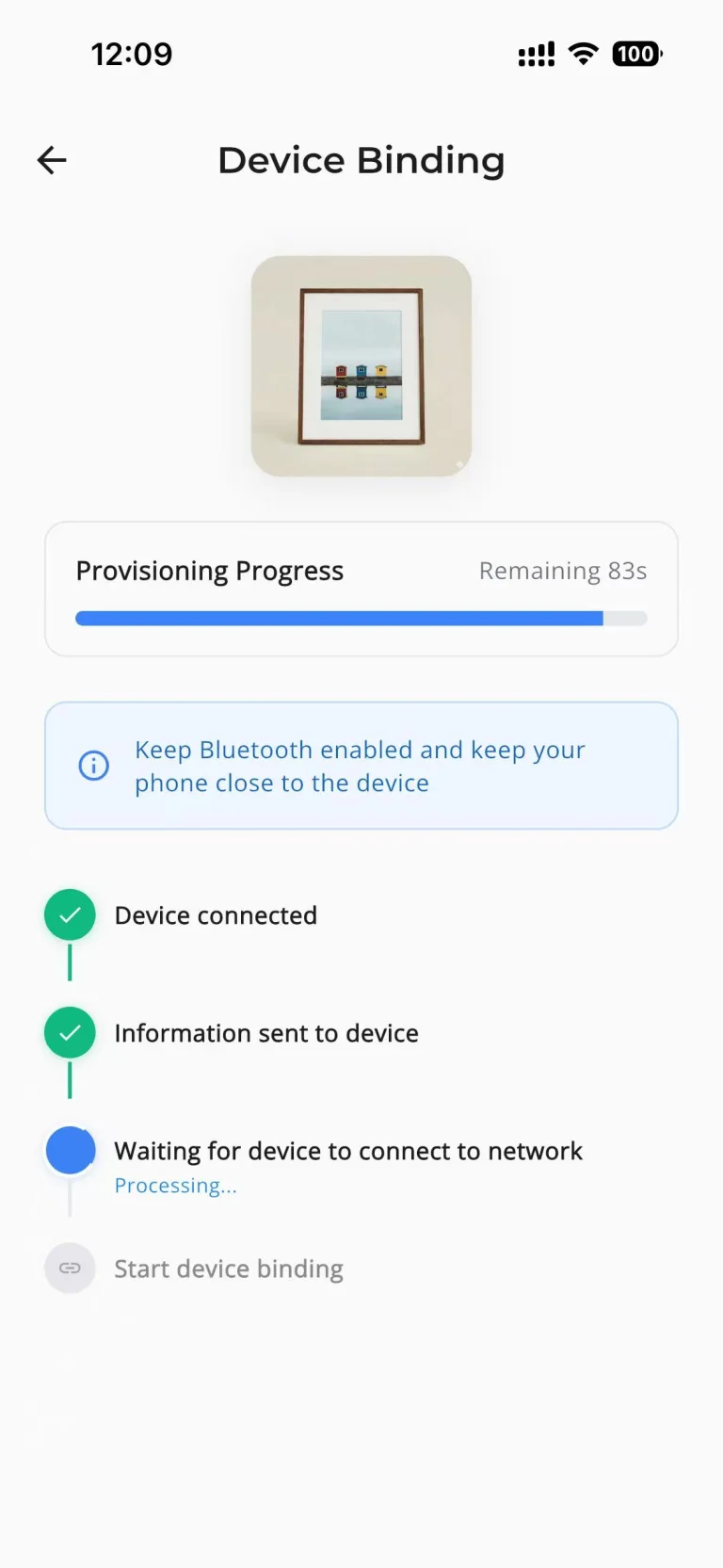 10. Keep Bluetooth enabled and the phone close while provisioning and binding complete
